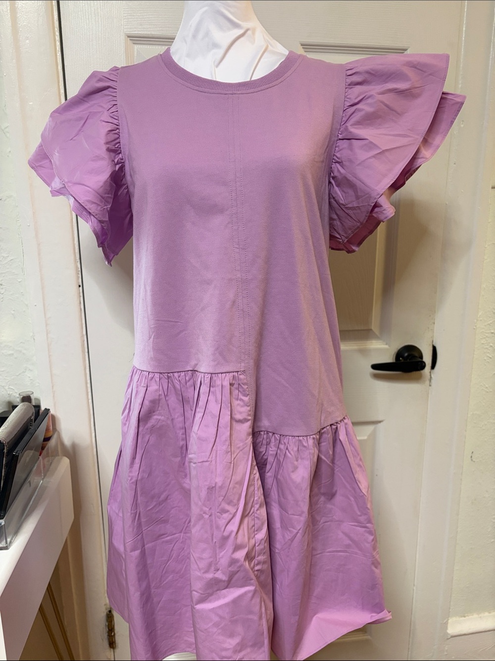 English Factory Lilac Flutter-Sleeve Casual Dress